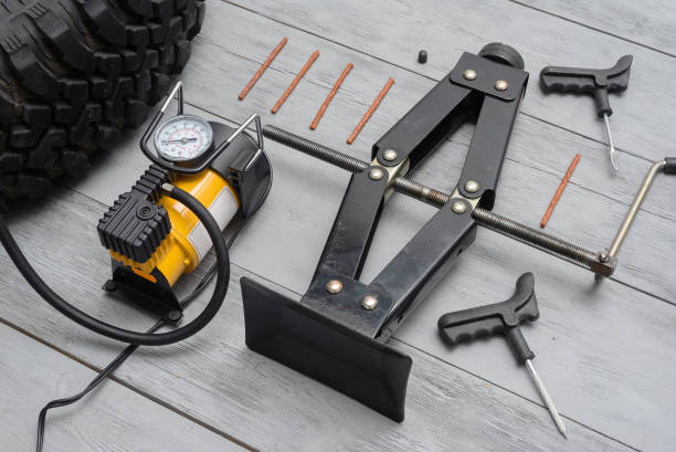 Tire fitting service concept background.